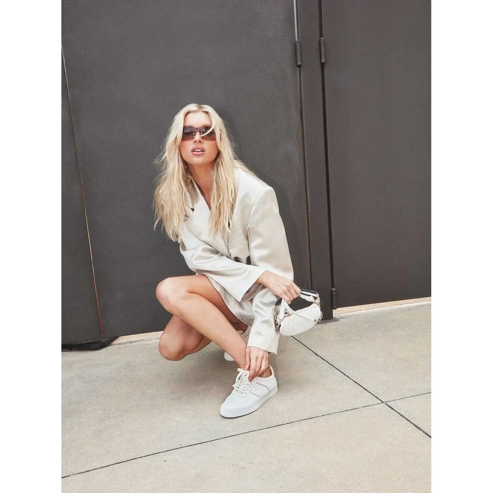 Reformation Harlow Leather Low Top Sneakers White Blush Pink Sustainable Shoes